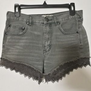 Free People Cutoff Denim Shorts lace Trim